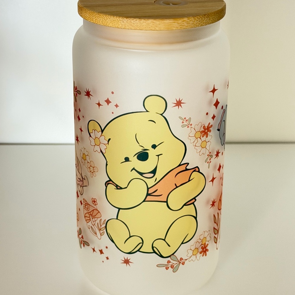 Honey Bear 16oz Frosted Glass Tumbler with Bamboo Lid